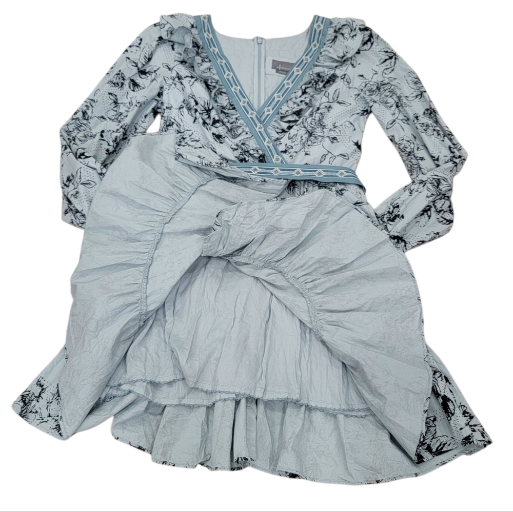 Anthropologie Ruffle Wrap Mini Dress Floral Long Sleeve Cottagecore Woma… - Picture 7 of 17